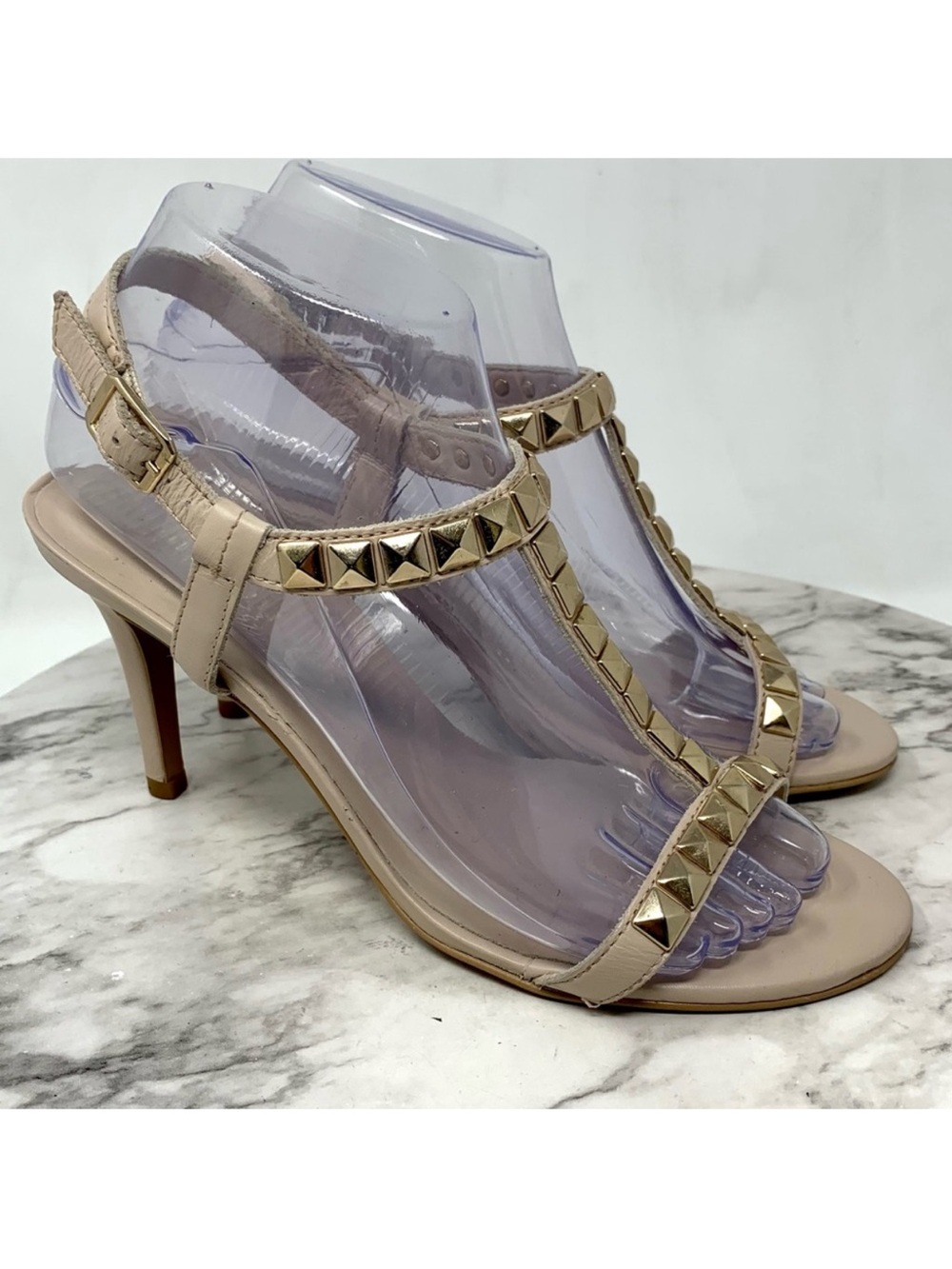 Minelli Pyramid Stud Beige Leather Sandals 38 Edgy Cocktail Avant Garde Alt